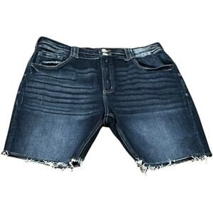 KanCan Indigo Dark Wash Frayed Hem Jean Shorts